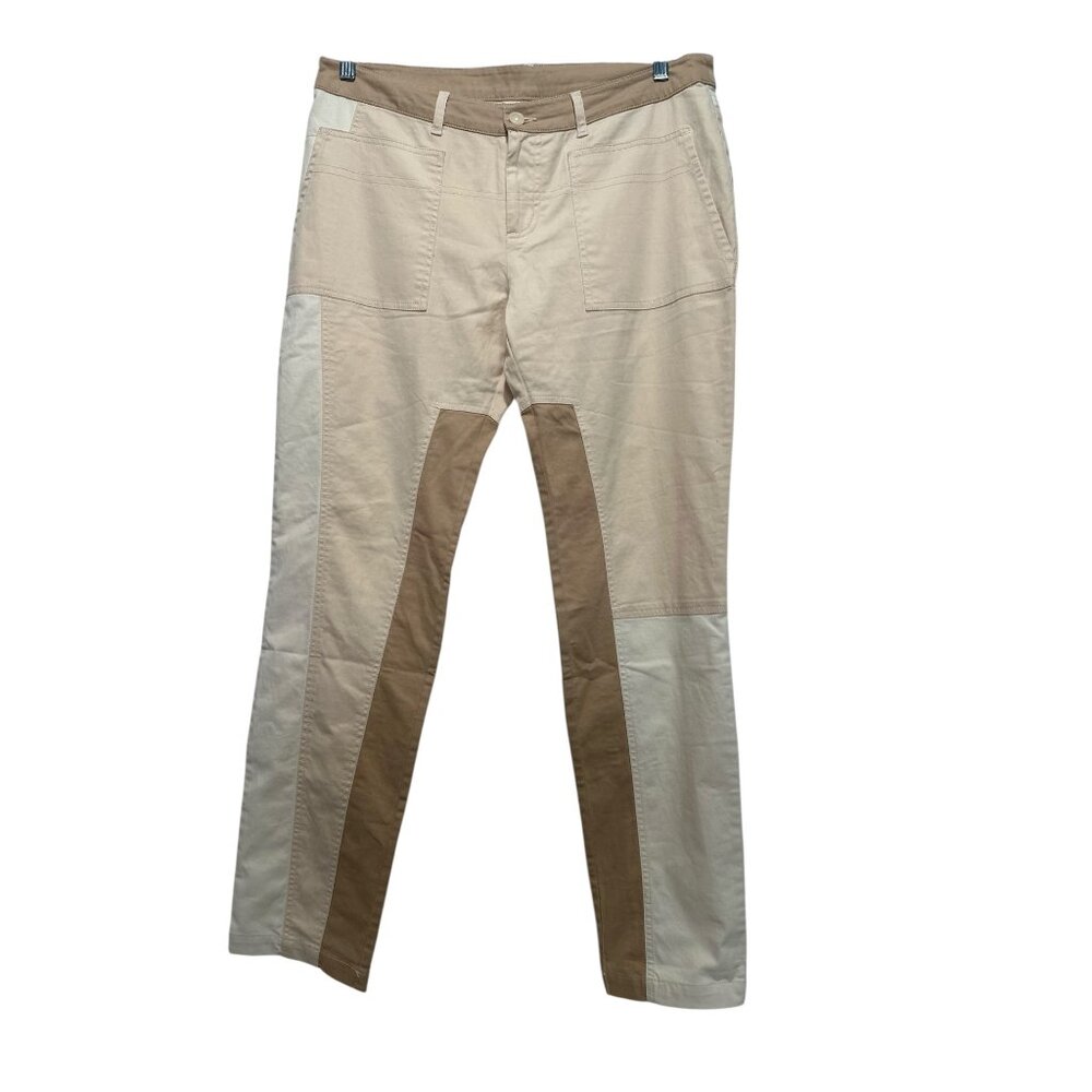 Sundance Colorblock Straight Leg Pants Womens 10 Brown Tan Artsy Coastal Boho
